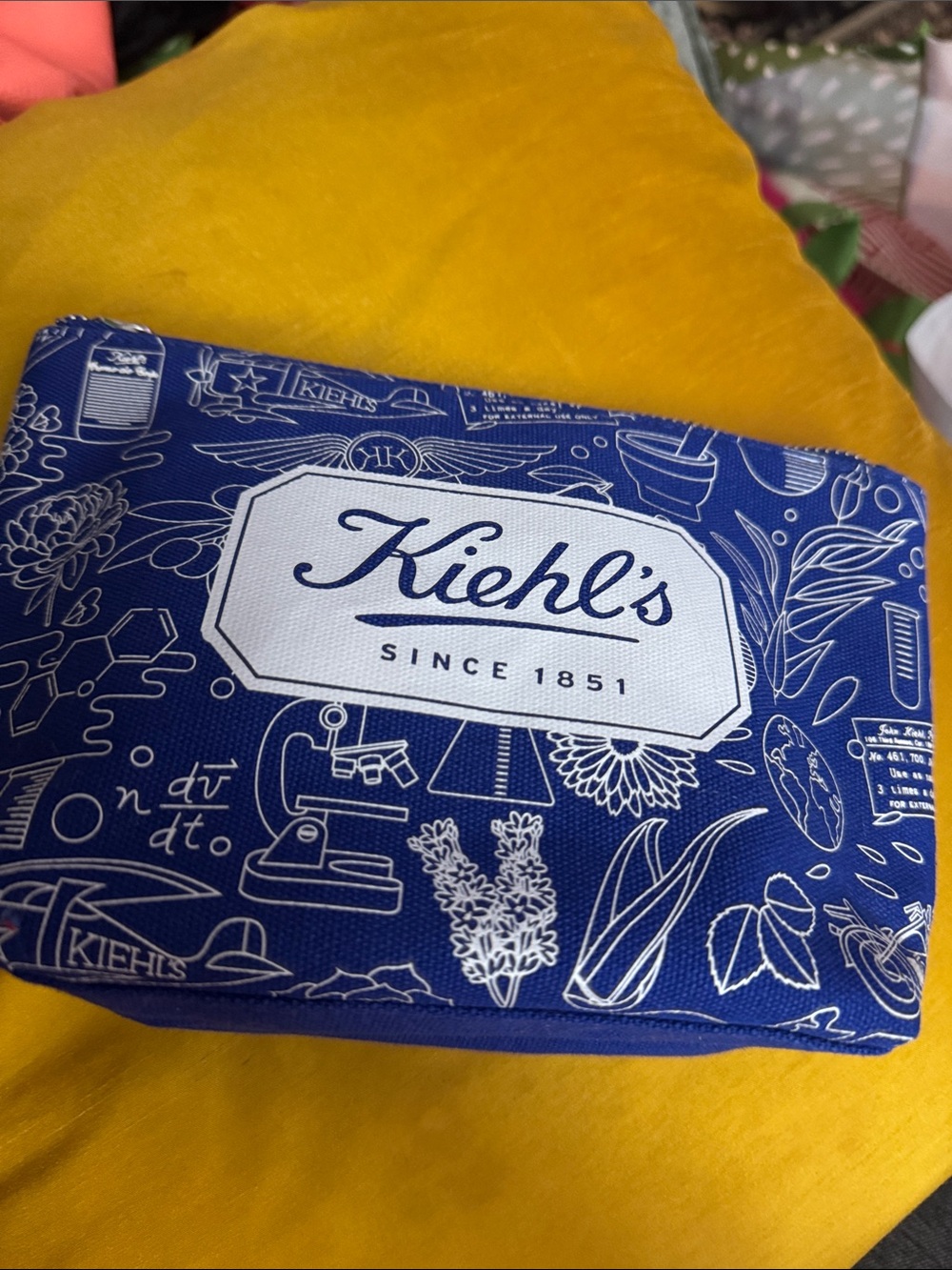 Kiehl's Blue and White Botanical Logo Toiletry Bag